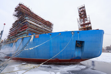 A close-up view of a nuclear icebreaker.