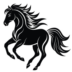Obraz premium a wild horse running gracefully, dynamic mane and tail flowing in the wind, minimal abstract vector design, isolated on white background, perfect for equine-themed art, logo, or nature branding