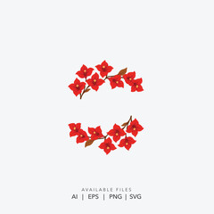 Vibrant Red Floral Wreath and Border Design, Set of Bright Red Flower Branches for Botanical Designs