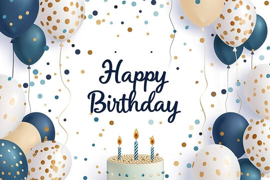 Elegant happy birthday card vector for men with a cake.