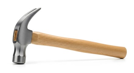 Isolated claw hammer with wooden handle for construction and home improvement projects on white background
