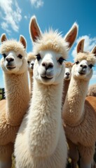 Curious alpacas gazing playfully at the camera