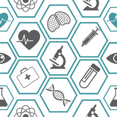 Medical science seamless pattern healthcare icons hexagon design