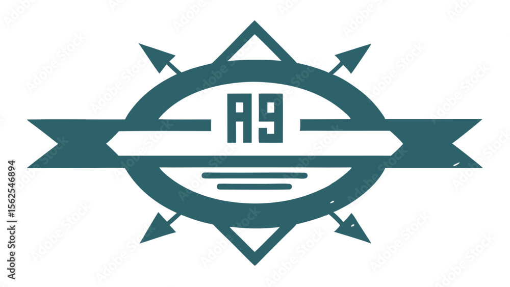 Poster abstract emblem with arrows and text elements suitable for various branding projects