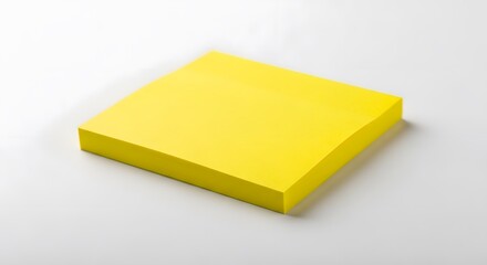 Bright yellow sticky notes stack for office and school supplies memo reminders on white background surface