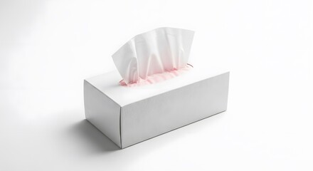 Stock photo of white tissue box on white background for healthcare and hygiene product advertisement use