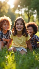 Joyful children laughing together in a sunlit park