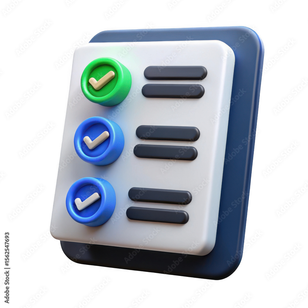 Poster 3d checklist with checkmarks isolated on transparent background