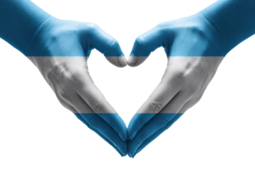 Two hands form a heartwarming shape, showcasing the Argentine flag's colors of love and unity