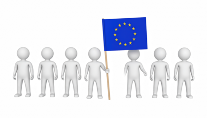 Group of People Holding European Union Flag and Symbols of Unity