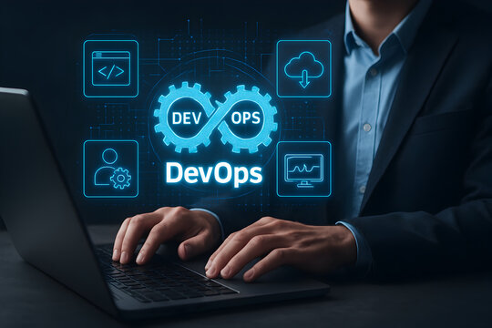 DevOps Engineer Working on Laptop