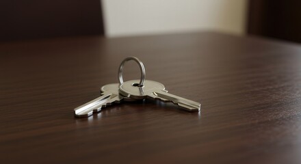 Keys placed on wooden table in indoor setting  