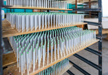 Close-up of the products of a modern match factory.