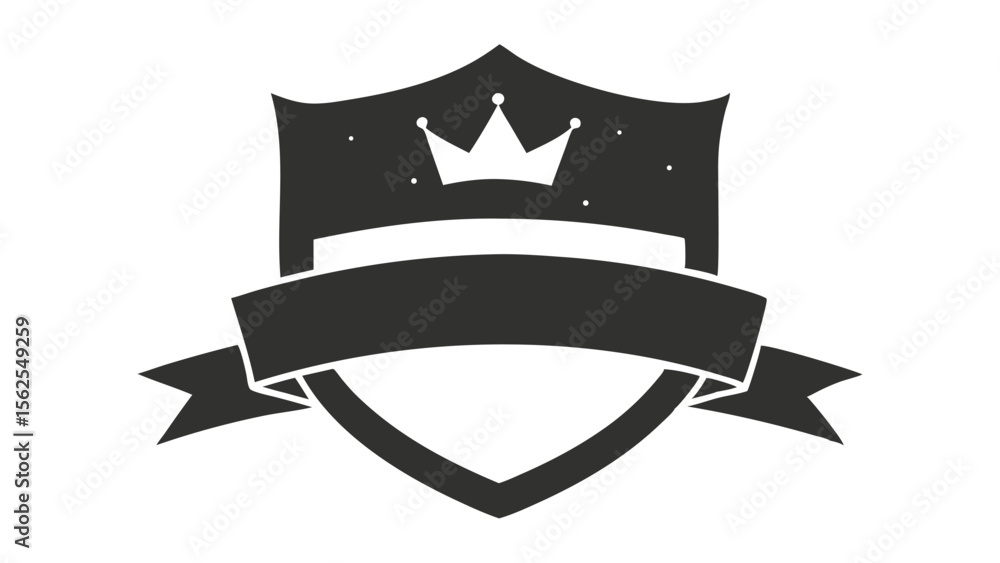 Poster black shield emblem with crown and ribbon element suitable for various design projects