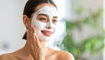 Woman Applying Facial Mask, Natural Beauty Routine at Home