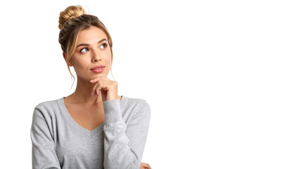 Thoughtful Young Woman Pondering Ideas in Cozy Sweater