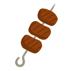 Cartoon grilled meat skewer in brown tones. Flat vector food illustration for barbecue and cooking.