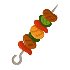 Cartoon skewer with grilled vegetables and meat. Flat vector food illustration with warm earthy colors.