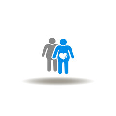 Vector illustration of overweight people with heart on belly. Symbol of body positive.