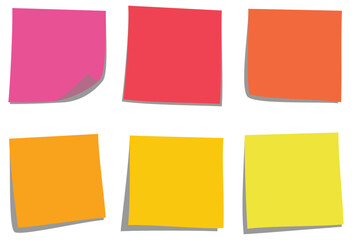 Flat Minimal Vector Illustration of Bright Neon Sticky Notes in Red, Pink, Orange, and Yellow for Office Use