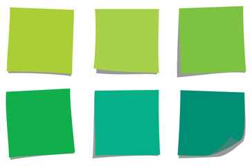 Flat Vector Collection of Bright Green Sticky Notes with Folded Corners for Creative Reminder Templates