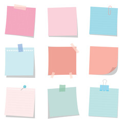 Flat Vector Collection of Sticky Notes with Clips, Pins and Tape for Organization and Presentation