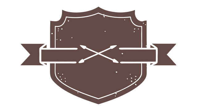 Elegant brown shield emblem with crossed arrows and decorative ribbon design