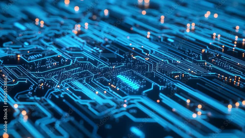 Poster explore the stunning visuals of a circuit board, where intricate lines and glowing components create