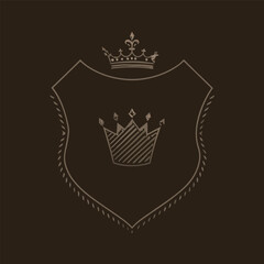 Elegant heraldic emblem with crown and shield design on brown background