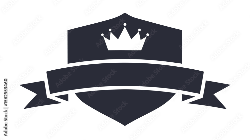 Poster elegant shield logo with crown and banner elements suitable for branding and design projects