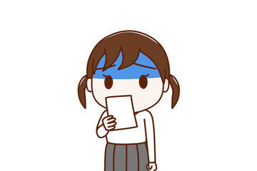 （上半身正面）通知の紙を見て真っ青になりショックを受ける女子学生
