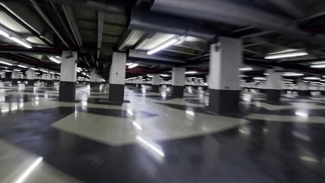 Parking souterrain vide &agrave; la g&eacute;om&eacute;trie hypnotique