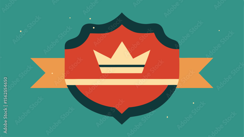 Poster geometric crown and shield emblem in retro colors with vector transparency