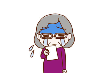 （上半身正面）通知の紙を見て真っ青になり泣き出す高齢の女性