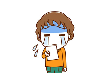 （上半身正面）通知の紙を見て真っ青になり泣き出す白人少年