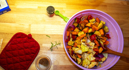 Top down view of vegetables in a bowl