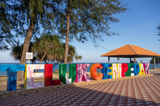 Colorful sign of Teluk Cempedak beach at Kuantan, Malaysia