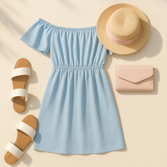 pastel blue off-shoulder dress
