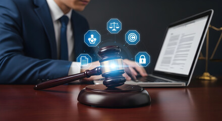 Lawyer Gavel, Digital Law, Justice Concept