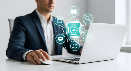 AI Businessman Working on Laptop