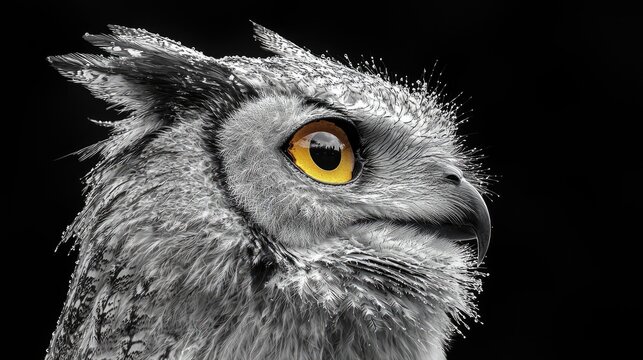 Detailed close-up of an owl's head. - Powered by Adobe