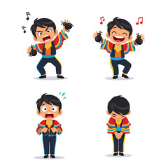 A young flamenco dancer's expressive poses showcasing various emotions while playing castanets.