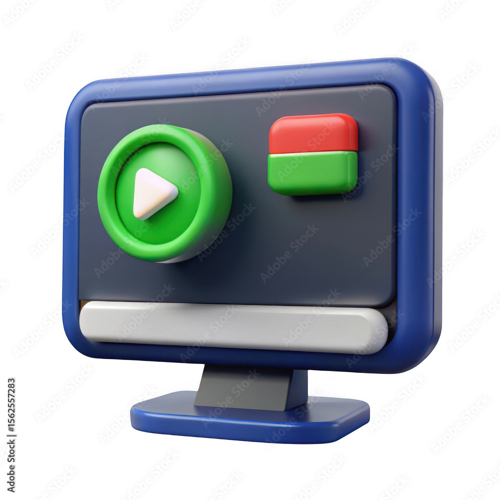 Poster 3d media player icon with play button isolated on transparent background