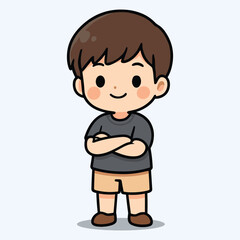 Cool Boy Vector Illustration | Kawaii Child Character with Folded Arms