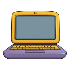 Cartoon laptop with yellow and purple casing isolated on transparent background