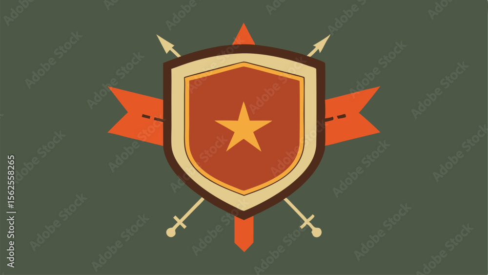 Poster retro shield emblem with star and arrows on a transparent background