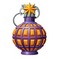 Naklejka premium Stylized purple grenade with golden star and orange inlays isolated on transparent background