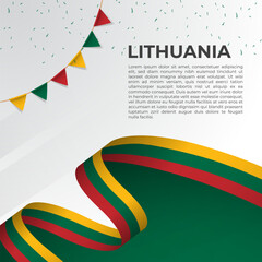 Abstract wavy flag of Lithuania in ribbon style on white background. Design for Independence day, National Day. Vector Illustration