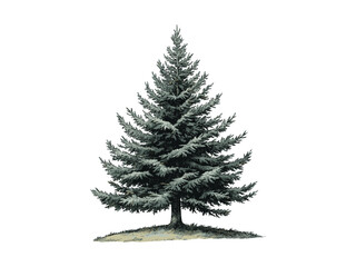 Vintage hand-drawn engraving of Blue Spruce Tree, botanical illustration, evergreen branches, woodland sketch, old engraving style, forest print, retro tree art, nature decor, rustic charm