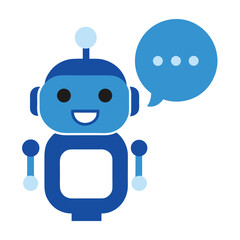 Smiling AI Robot with Chat Message Icon in Flat Style